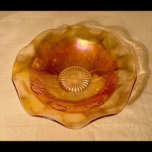 Vintage Jeanette Glass Iris & Herringbone Iridescent Carnival Serving Bowl EVC.